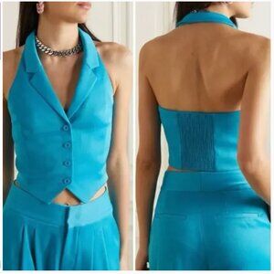 Alice + Olivia Donna Satin-Crepe Halterneck Vest Turqoise Size 6
